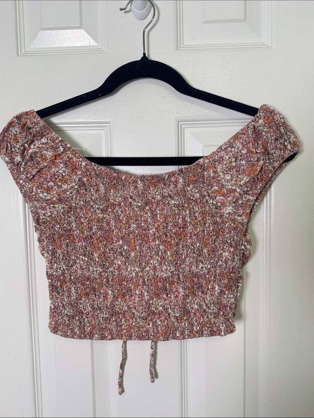 Free People Inspired Floral Smocked Crop Top Tie Front Boho Cottagecore M Japna - Picture 5 of 5